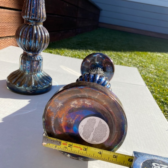 A Pair of Beautiful PILLAR BLUE GLASS CANDLE HOLDERS  2-PC - Picture 6 of 8